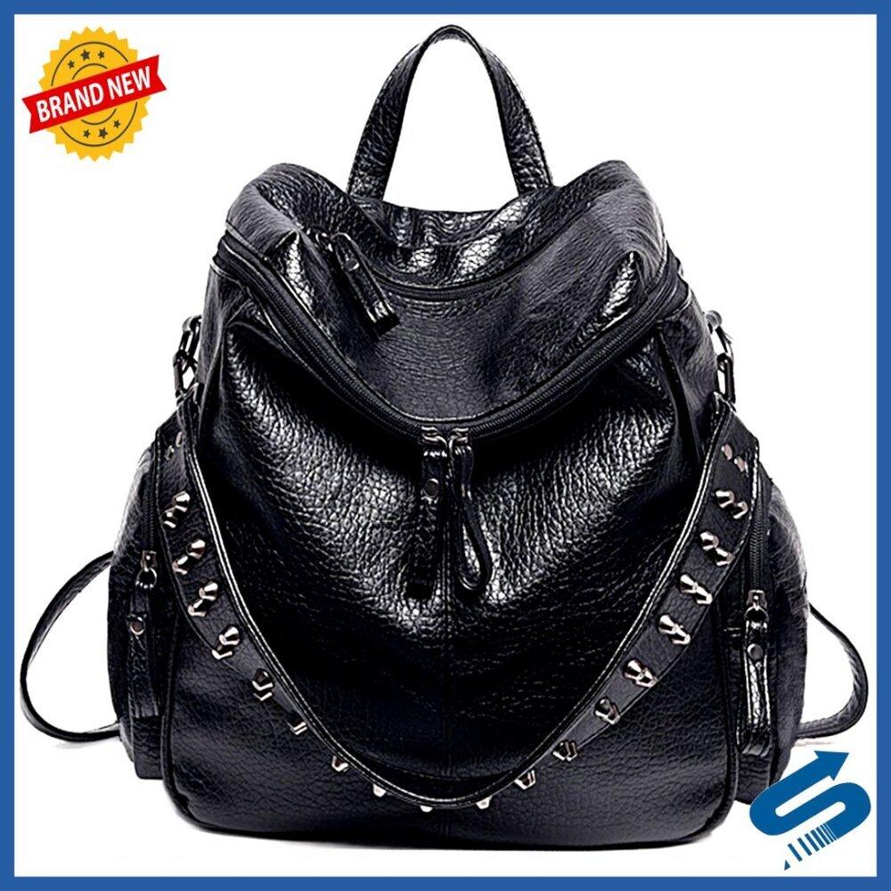 Convertible Backpack Purse Synthetic Leather Studded Rivet Chic Y2K Style